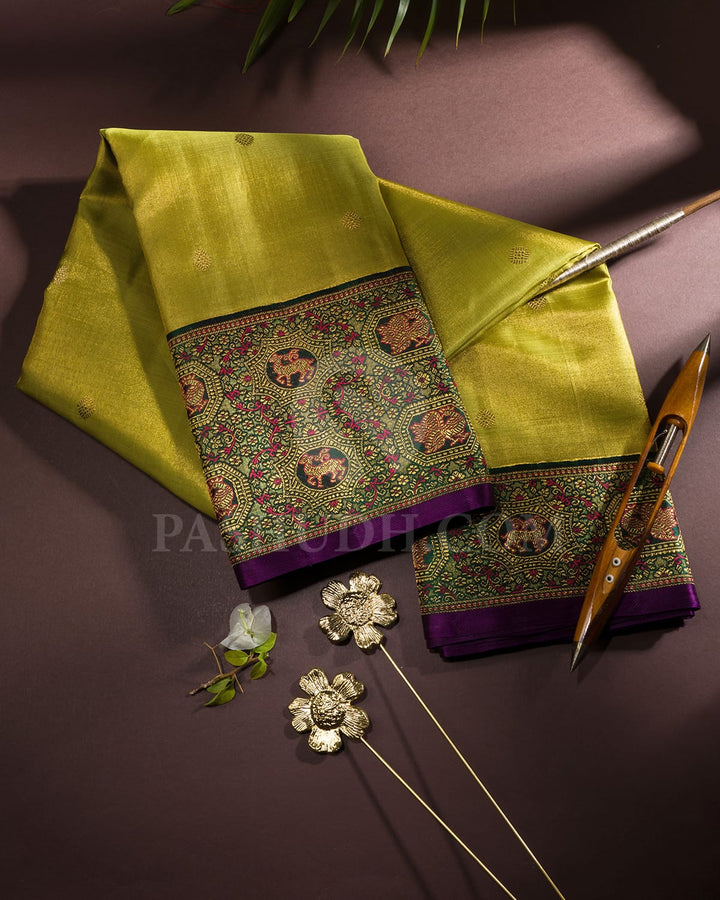 Parrot Green And Bottle Green Kanjivaram Silk Saree-S1674(C)