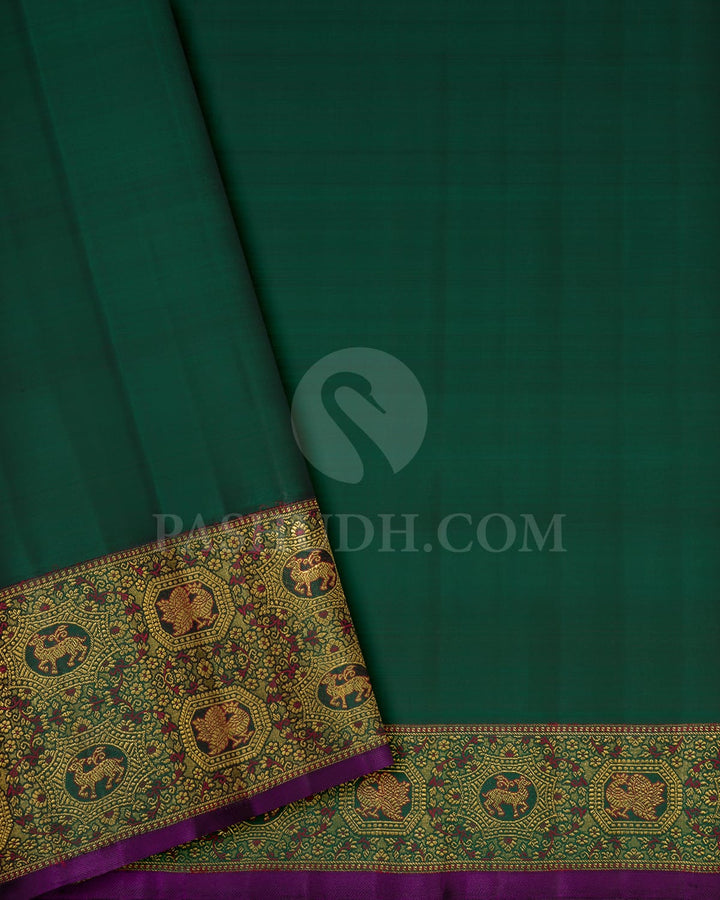 Parrot Green And Bottle Green Kanjivaram Silk Saree-S1674(C)