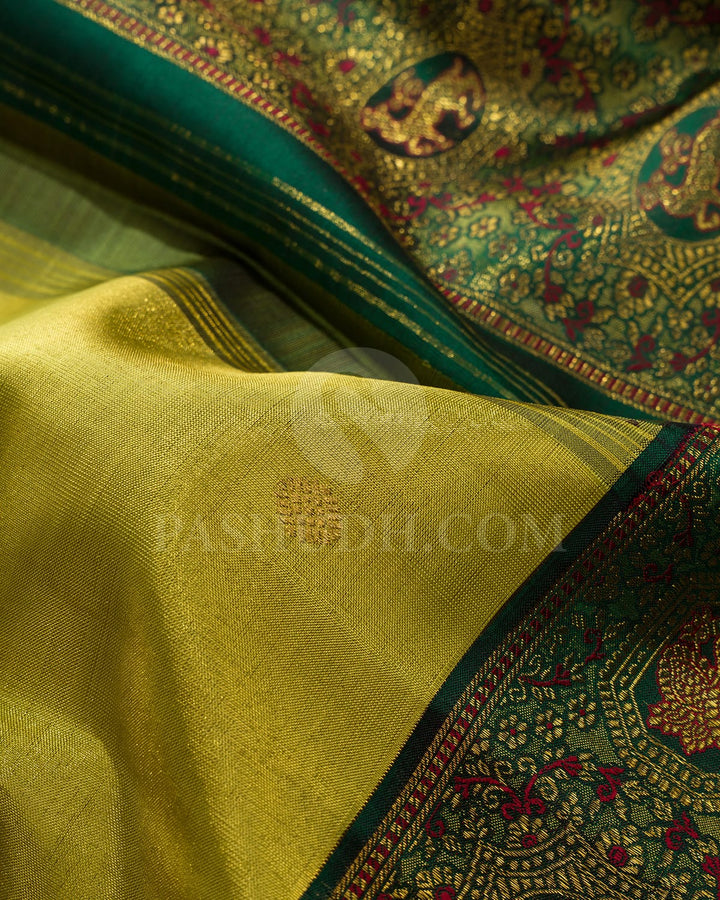 Parrot Green And Bottle Green Kanjivaram Silk Saree-S1674(C)