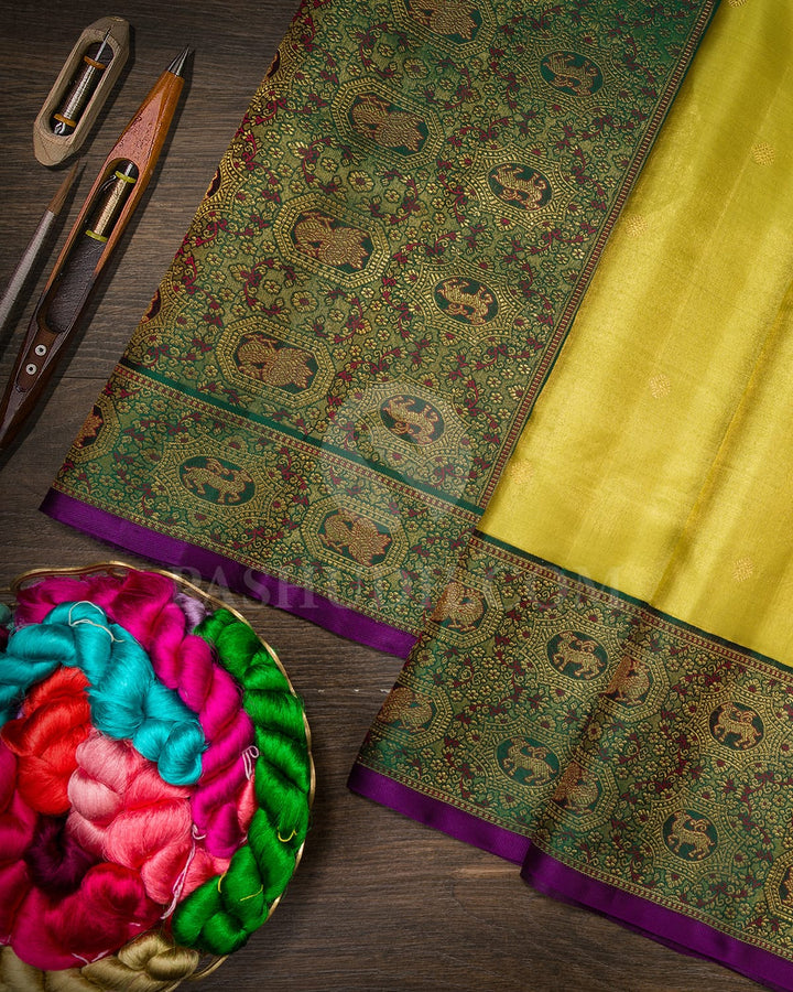 Parrot Green And Bottle Green Kanjivaram Silk Saree-S1674(C)