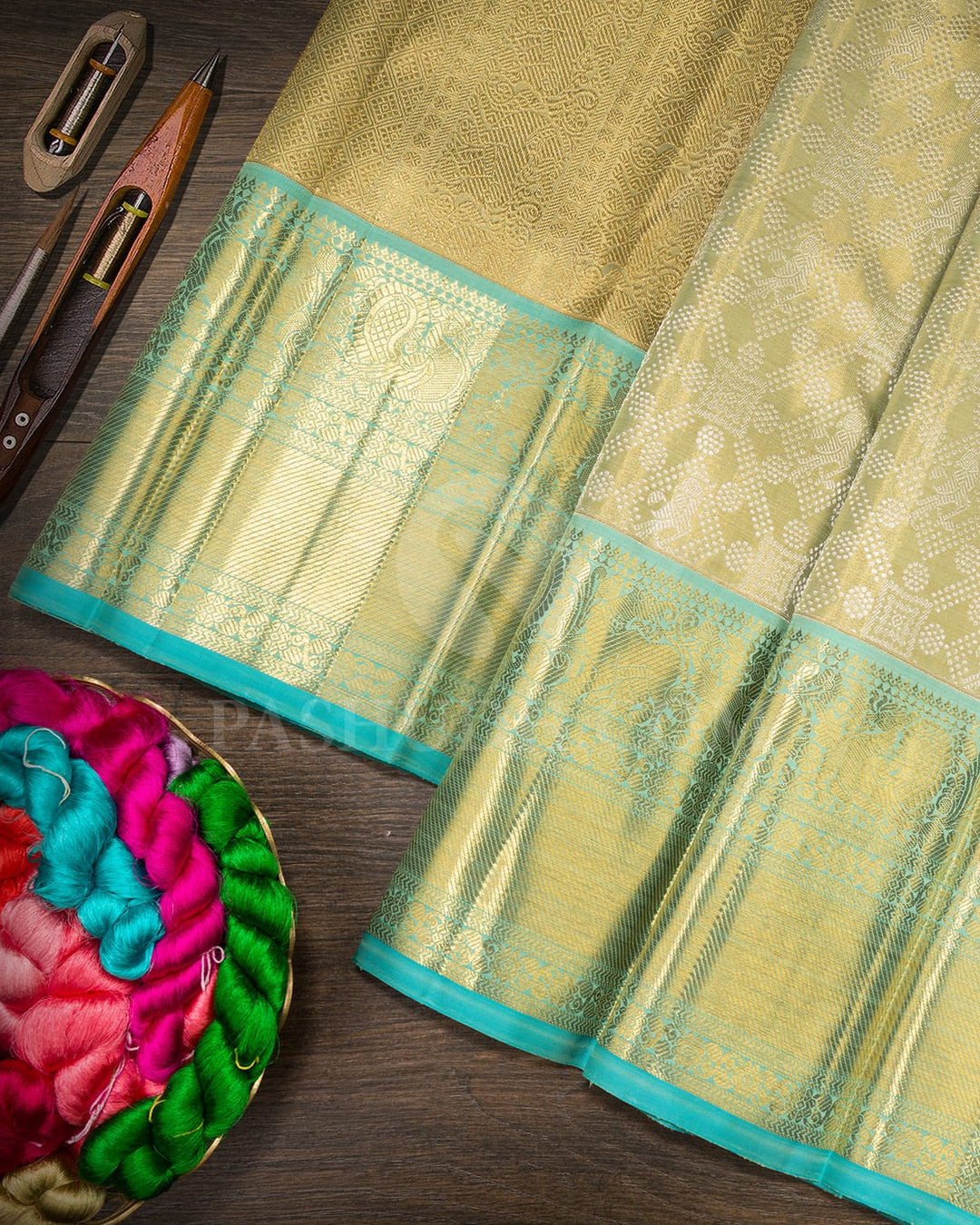 Pastel Green Tissue Kanjivaram Silk Saree-SP406