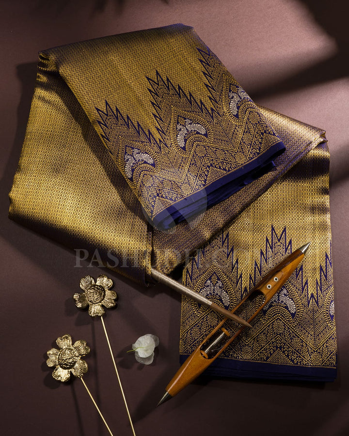Gold Shimmer With Navy Blue Kanjivaram Silk Saree-S1211(C)