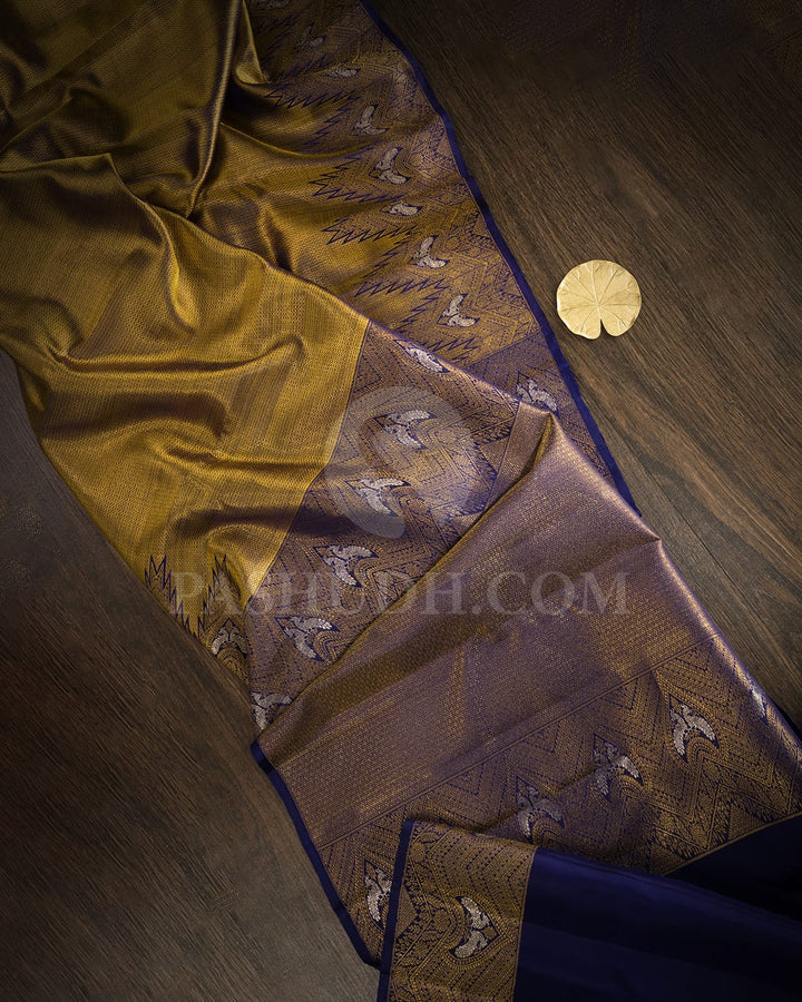 Gold Shimmer With Navy Blue Kanjivaram Silk Saree-S1211(C)