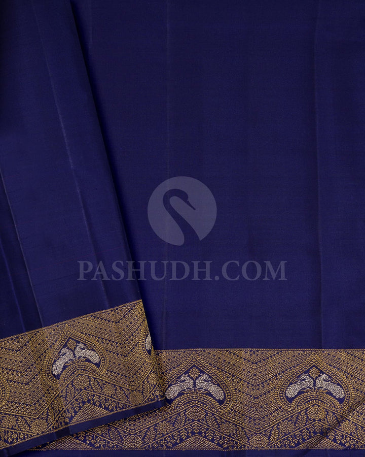 Gold Shimmer With Navy Blue Kanjivaram Silk Saree-S1211(C)