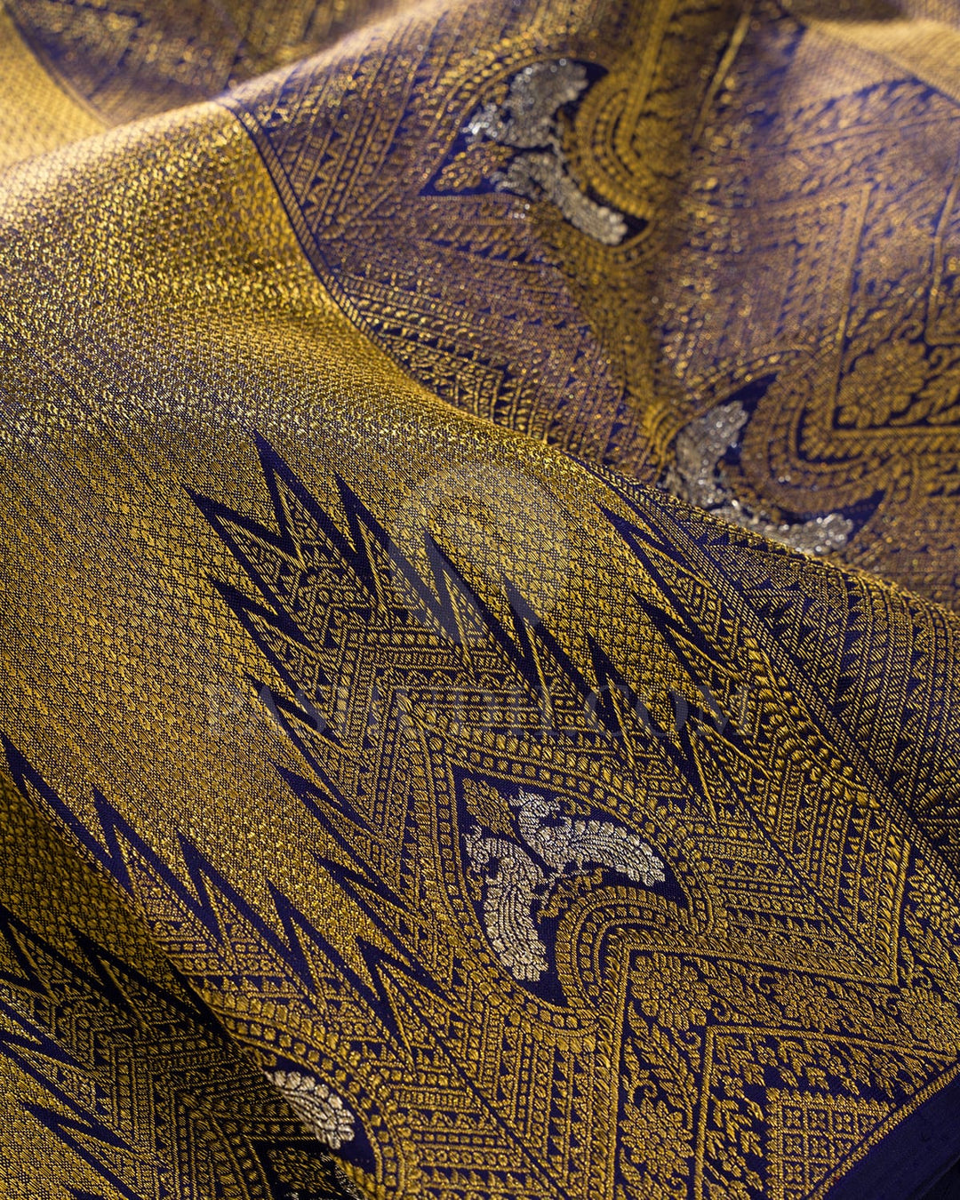 Gold Shimmer With Navy Blue Kanjivaram Silk Saree-S1211(C)