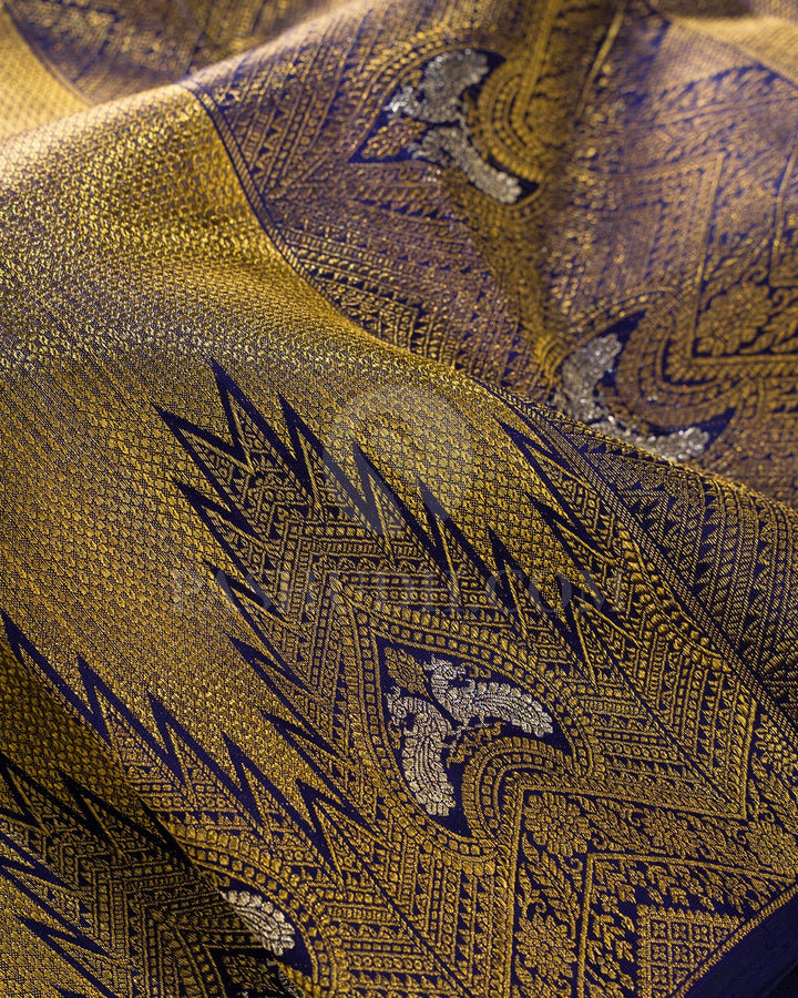 Gold Shimmer With Navy Blue Kanjivaram Silk Saree-S1211(C)