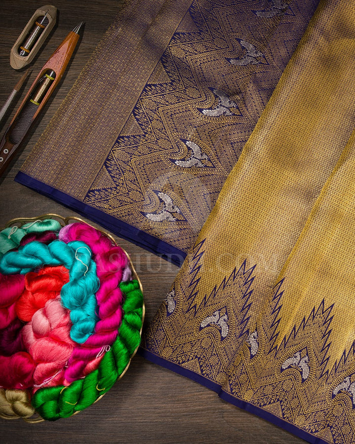 Gold Shimmer With Navy Blue Kanjivaram Silk Saree-S1211(C)