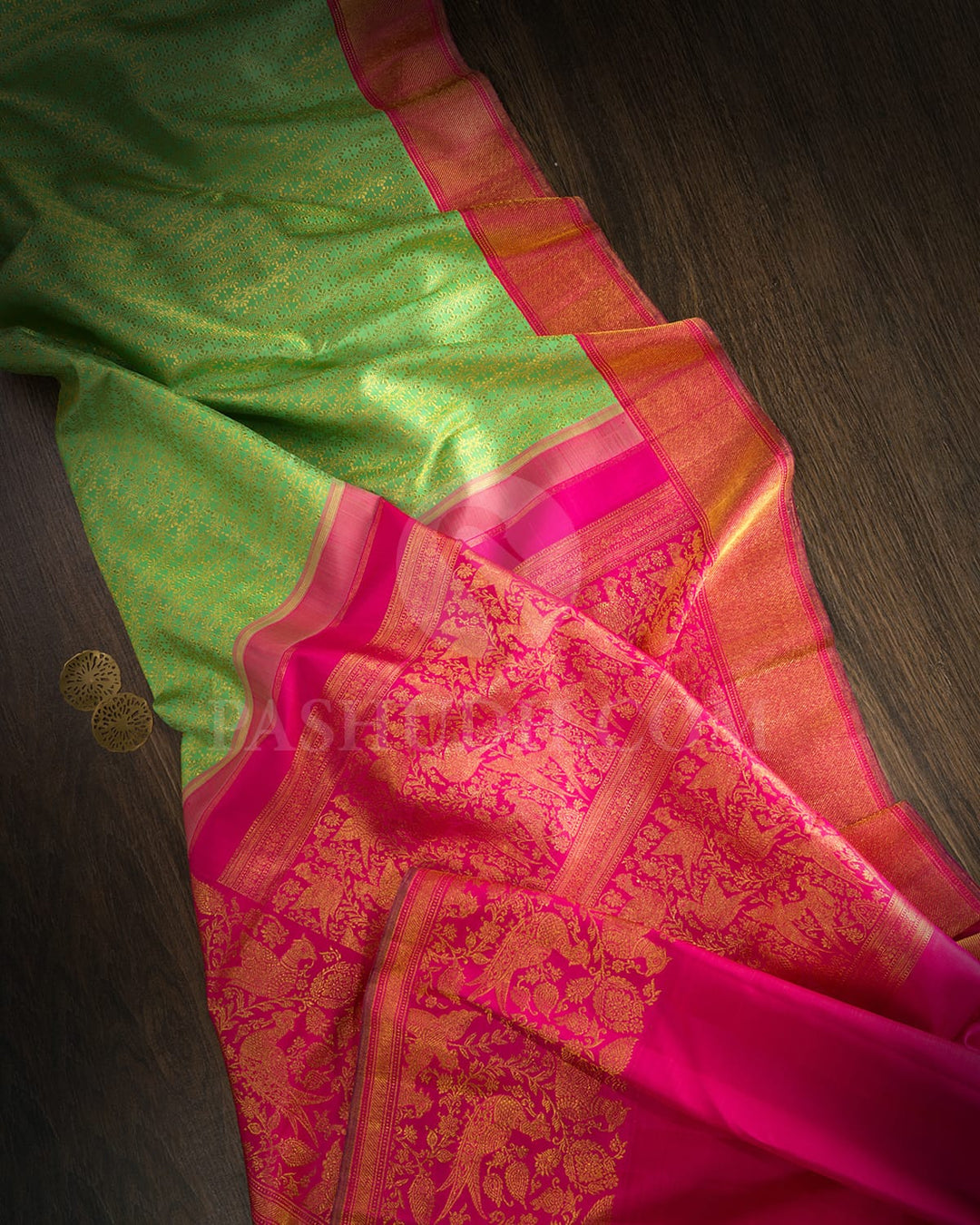 Seafoam Green With Cerise Pink Kanjivaram Silk Saree-S1405(I)