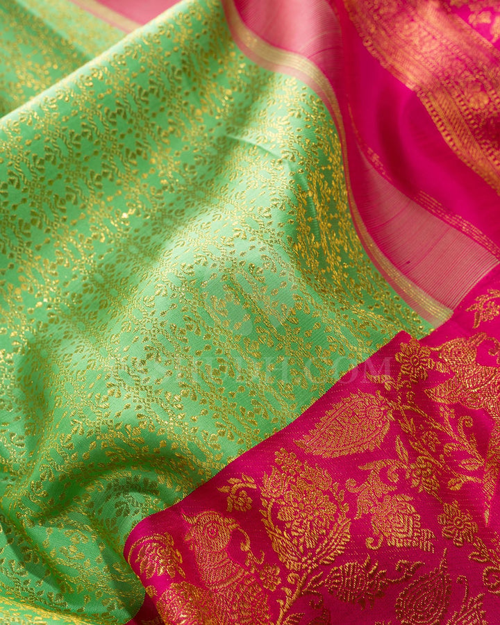 Seafoam Green With Cerise Pink Kanjivaram Silk Saree-S1405(I)