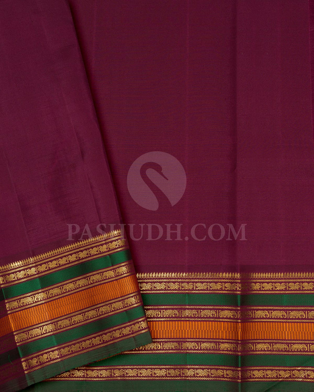 Pastel Sage Green With Deep Maroon Pure Zari Kanjivaram Silk Saree-SP405