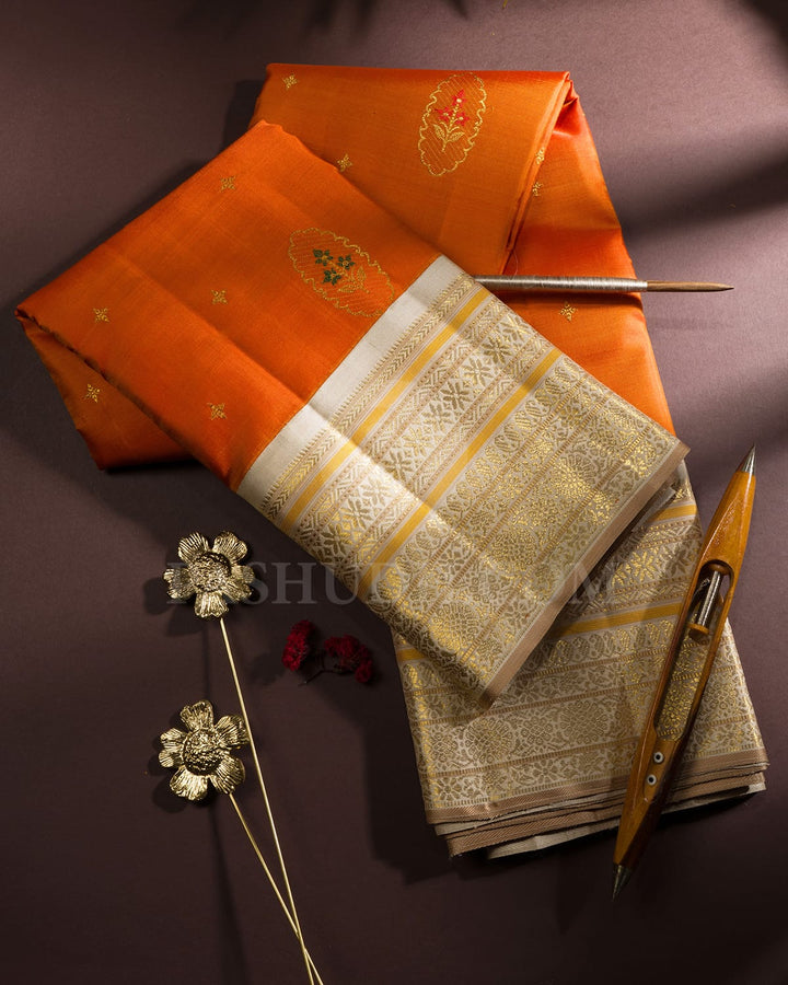 Orange With Half White Kanjivaram Silk Saree-S1739(A)
