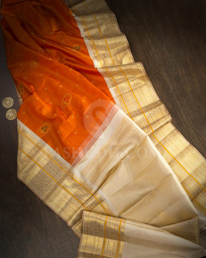 Orange With Half White Kanjivaram Silk Saree-S1739(A)