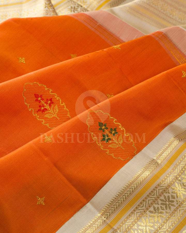 Orange With Half White Kanjivaram Silk Saree-S1739(A)