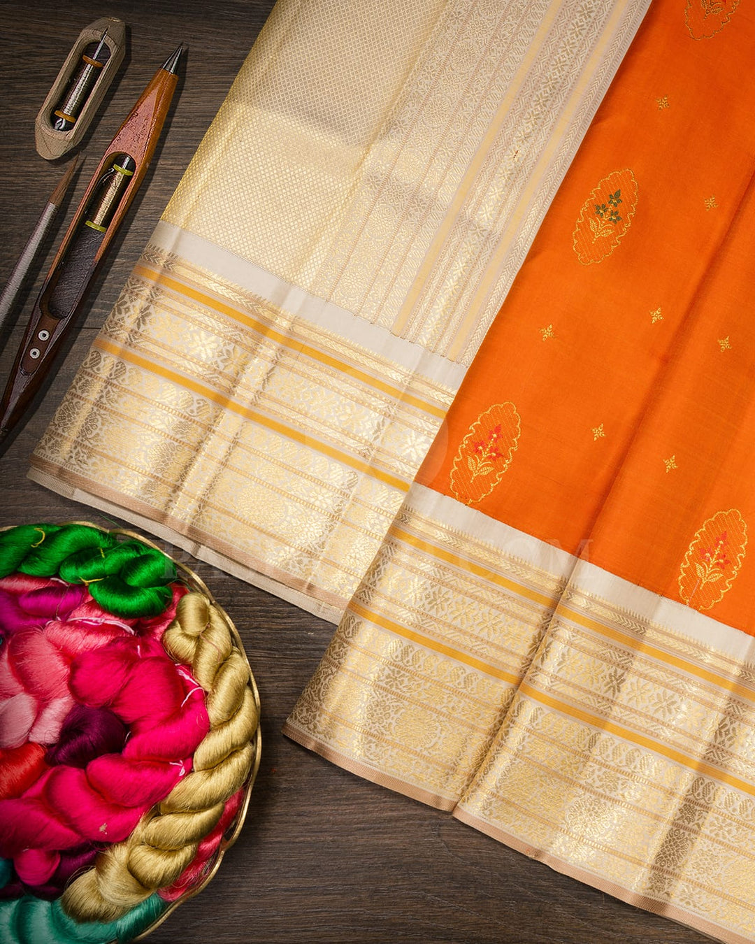Orange With Half White Kanjivaram Silk Saree-S1739(A)