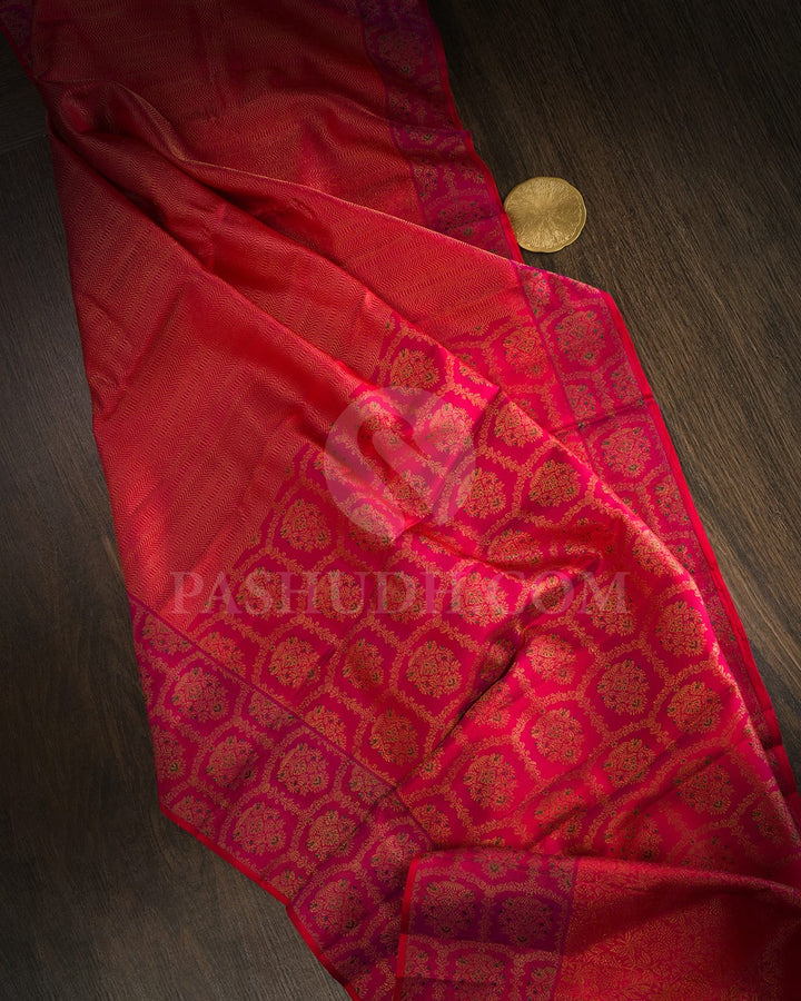 Pinkish Red And Rani Pink Kanjivaram Silk Saree-D683(A)