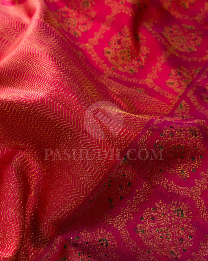Pinkish Red And Rani Pink Kanjivaram Silk Saree-D683(A)