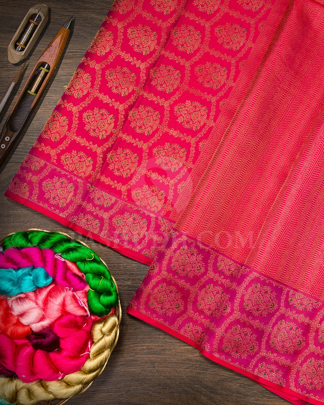 Pinkish Red And Rani Pink Kanjivaram Silk Saree-D683(A)