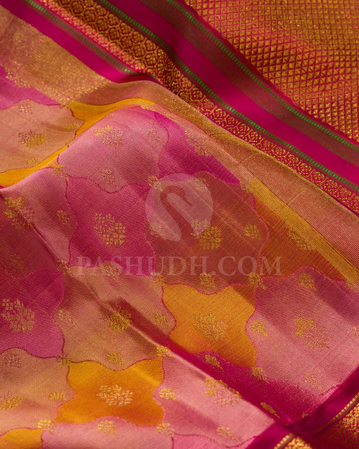 Orange With Cherry Pink Kanjivaram Silk Saree-D661(D)