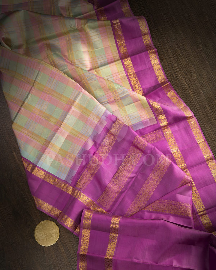 Pastel Checks Traditional Kanjivaram Silk Saree-DJ382(F)