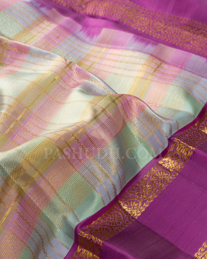 Pastel Checks Traditional Kanjivaram Silk Saree-DJ382(F)