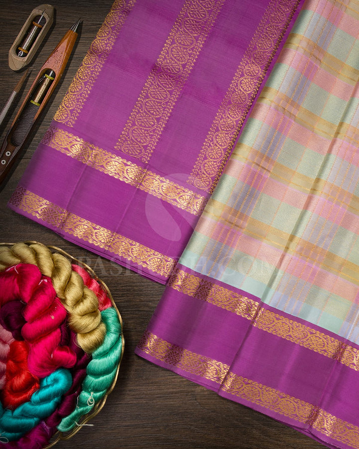 Pastel Checks Traditional Kanjivaram Silk Saree-DJ382(F)