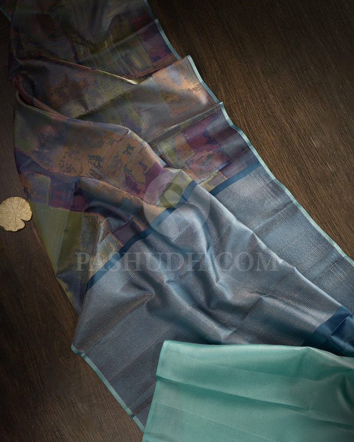 Pastel Shades Of Teal Blue Kanjivaram Silk Saree-DJ403(D)