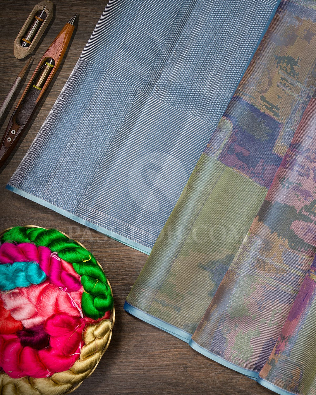 Pastel Shades Of Teal Blue Kanjivaram Silk Saree-DJ403(D)