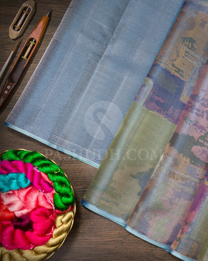 Pastel Shades Of Teal Blue Kanjivaram Silk Saree-DJ403(D)