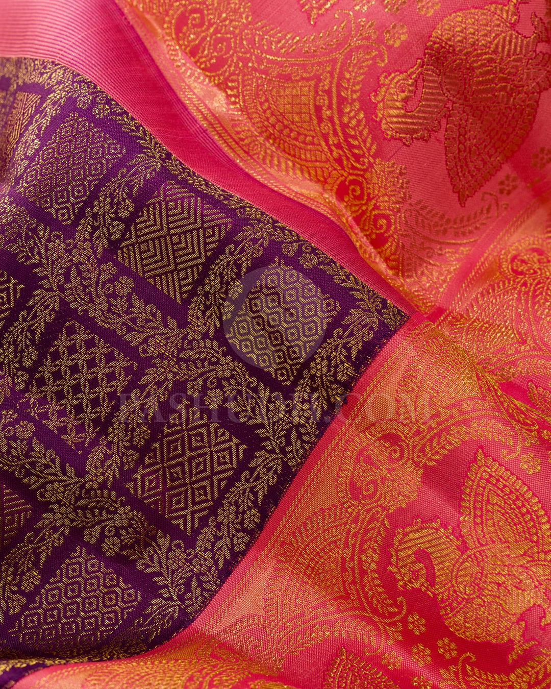 Magenta With Peach Pink Kanjivaram Silk Saree-S1655(D)