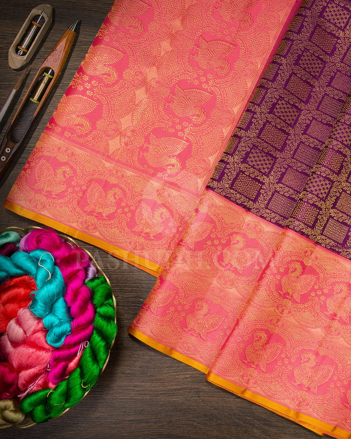 Magenta With Peach Pink Kanjivaram Silk Saree-S1655(D)
