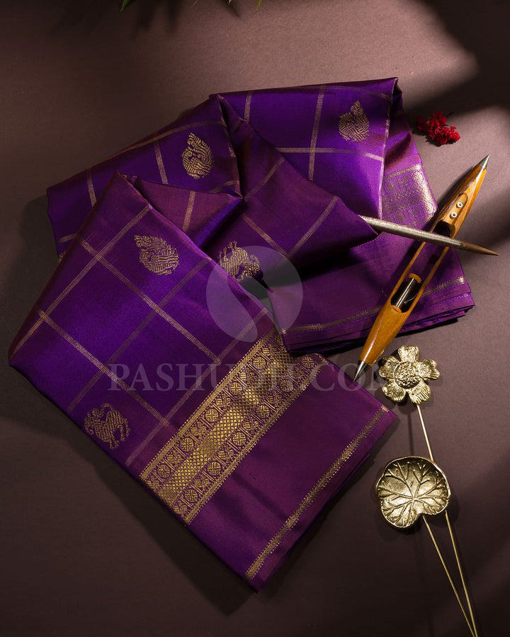 Voilet With Brown Pure Zari Kanjivaram Silk Saree-SP407