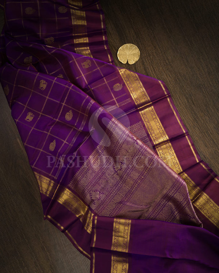 Voilet With Brown Pure Zari Kanjivaram Silk Saree-SP407