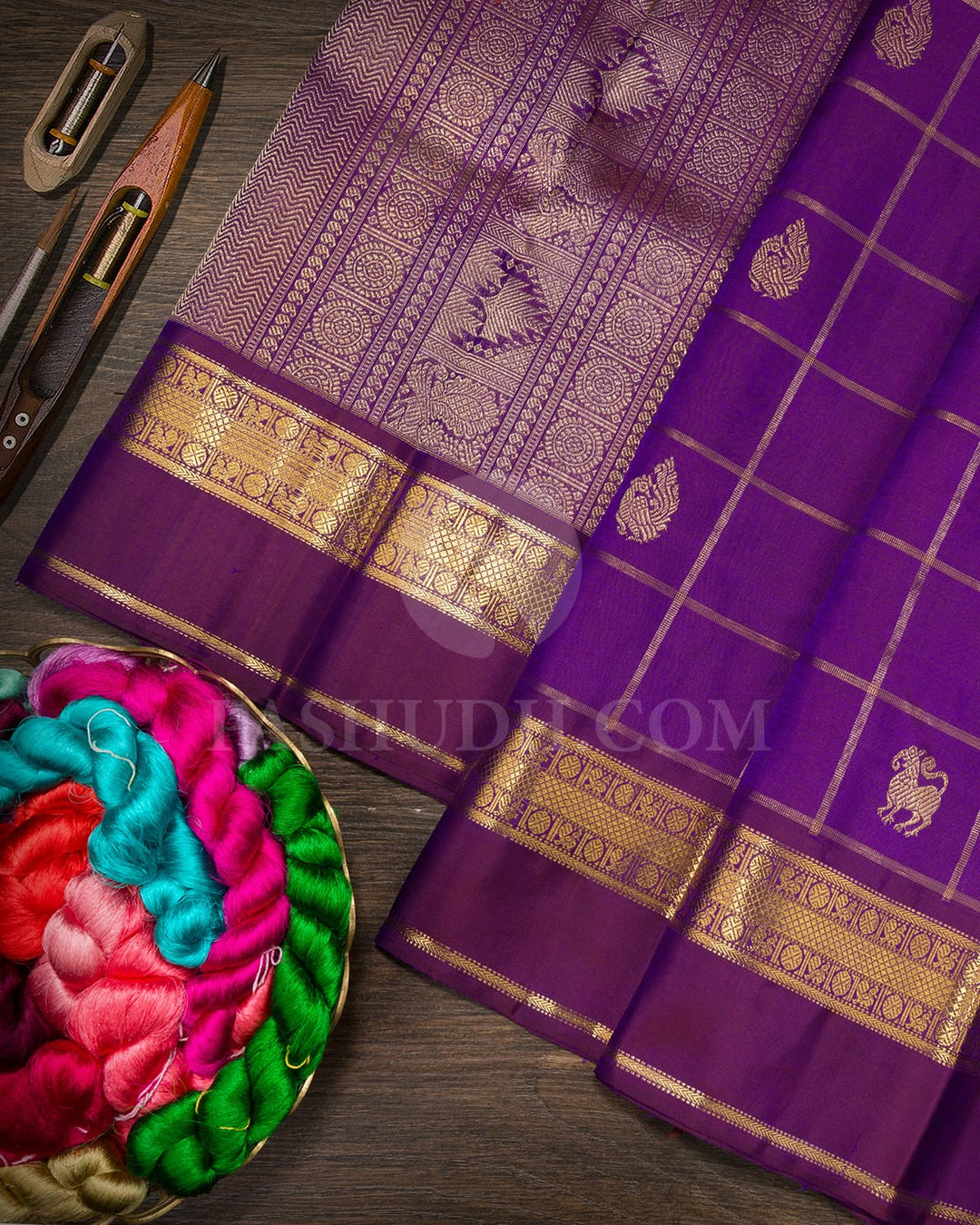 Voilet With Brown Pure Zari Kanjivaram Silk Saree-SP407