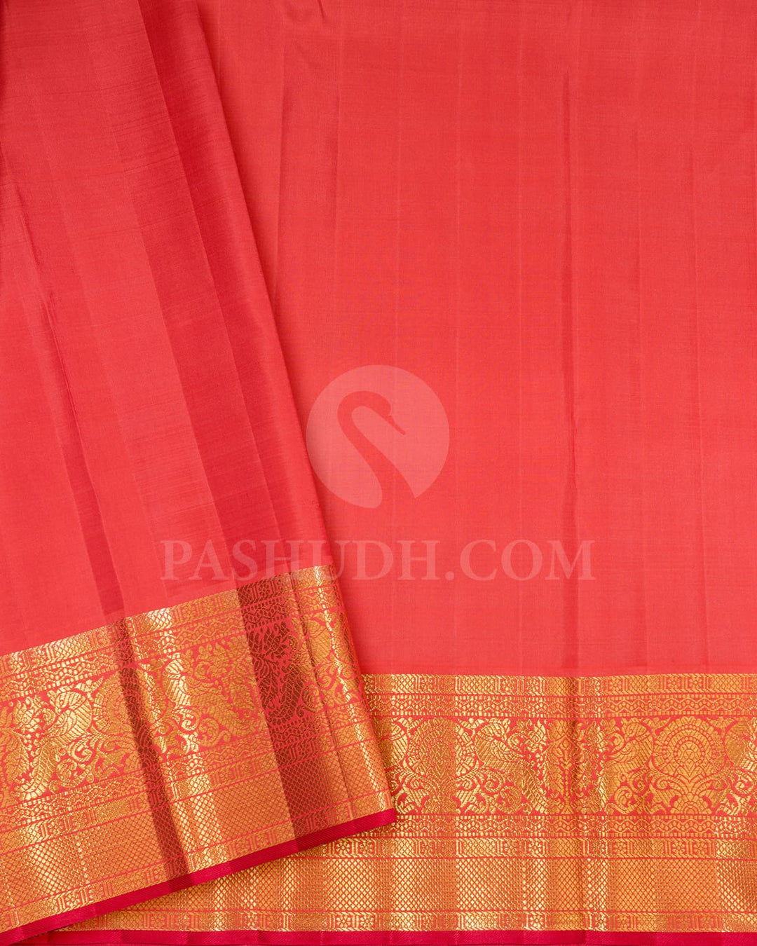 Bright Coral Orange With Coral Red Kanjivaram Silk Saree-S1729(A)