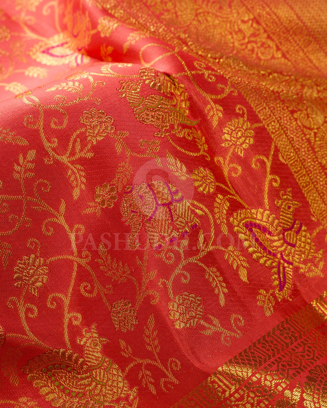 Bright Coral Orange With Coral Red Kanjivaram Silk Saree-S1729(A)
