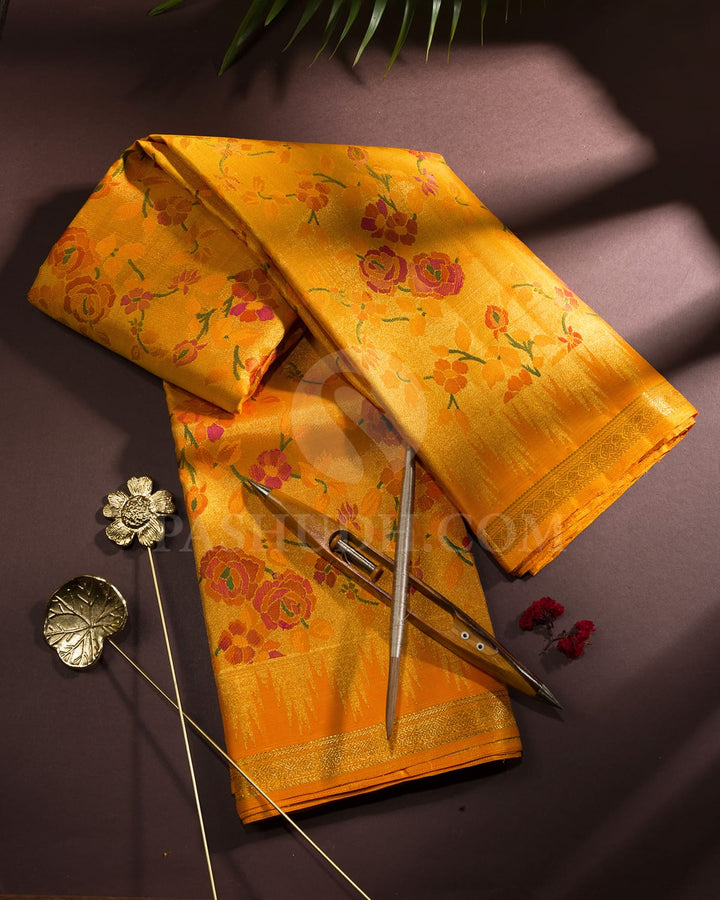 Orange Jamdani Pure Zari Kanjivaram Silk Saree-P216(A)