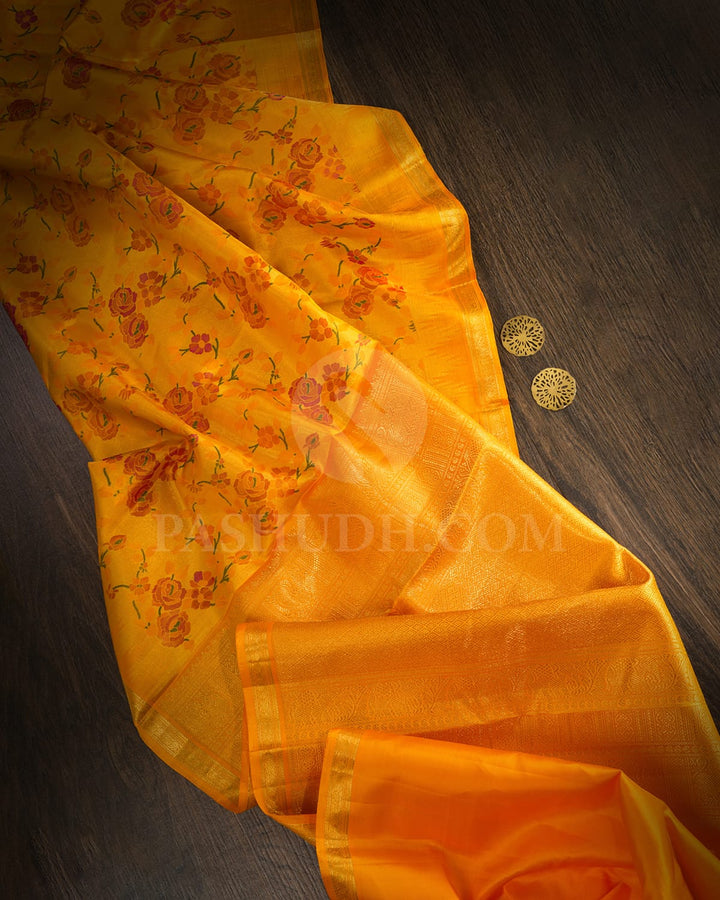 Orange Jamdani Pure Zari Kanjivaram Silk Saree-P216(A)