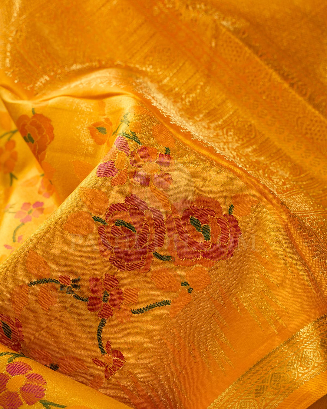Orange Jamdani Pure Zari Kanjivaram Silk Saree-P216(A)