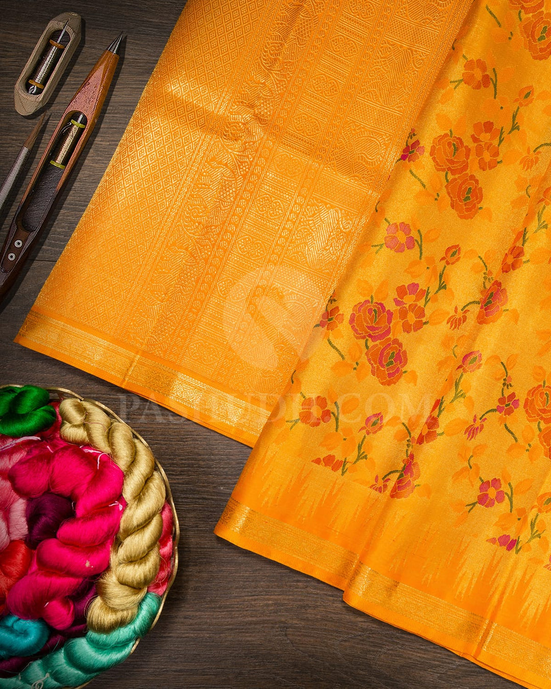 Orange Jamdani Pure Zari Kanjivaram Silk Saree-P216(A)