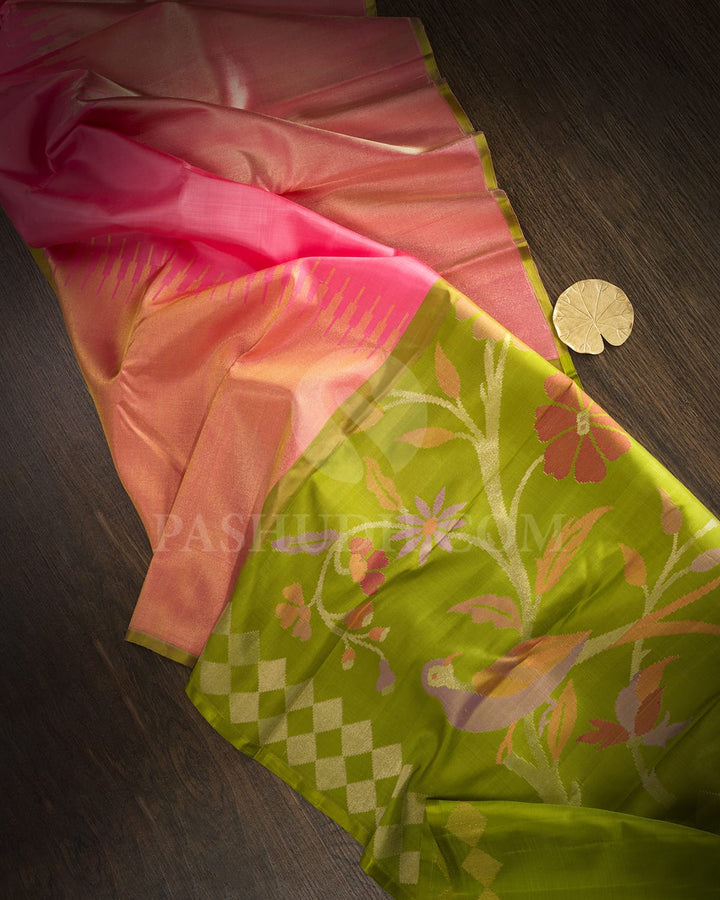 Watermelon Pink Paithani With Temple Border Kanjivaram Silk Saree-S1719(B)