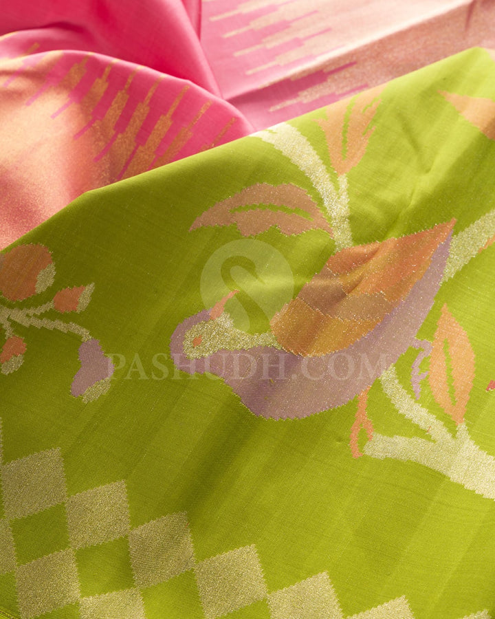 Watermelon Pink Paithani With Temple Border Kanjivaram Silk Saree-S1719(B)