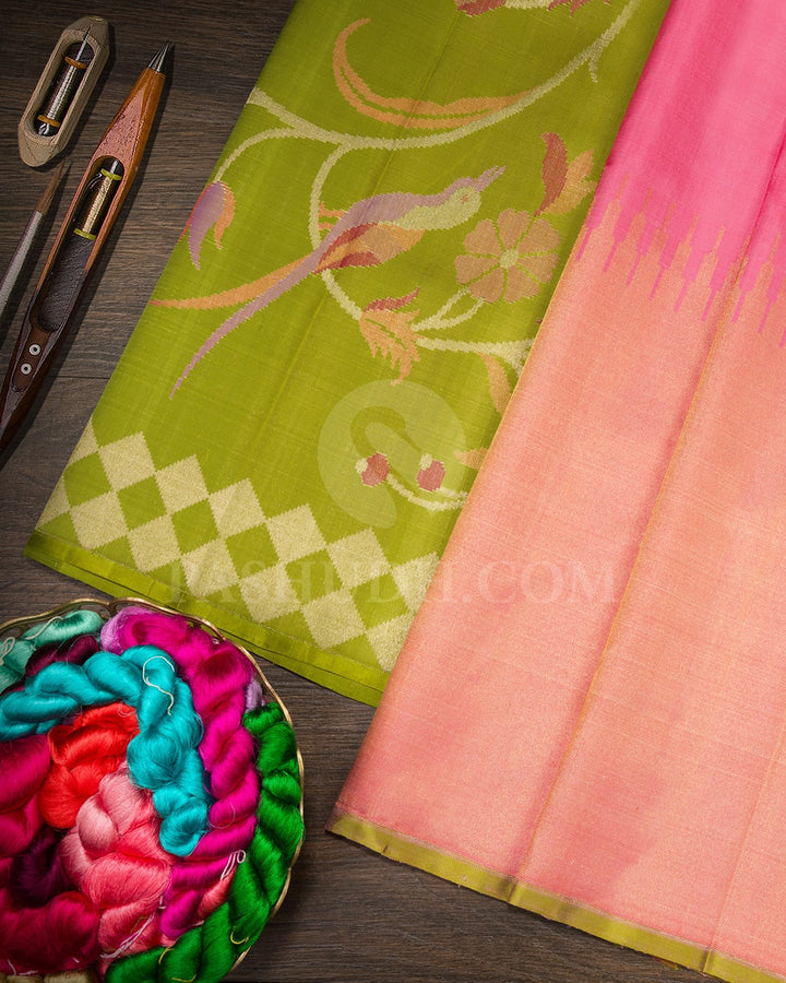 Watermelon Pink Paithani With Temple Border Kanjivaram Silk Saree-S1719(B)