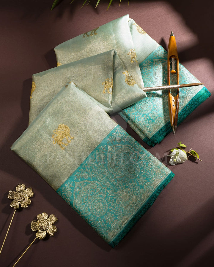 Pastel Powder Blue With Sky Blue Kanjivaram Silk Saree-S1605(D)