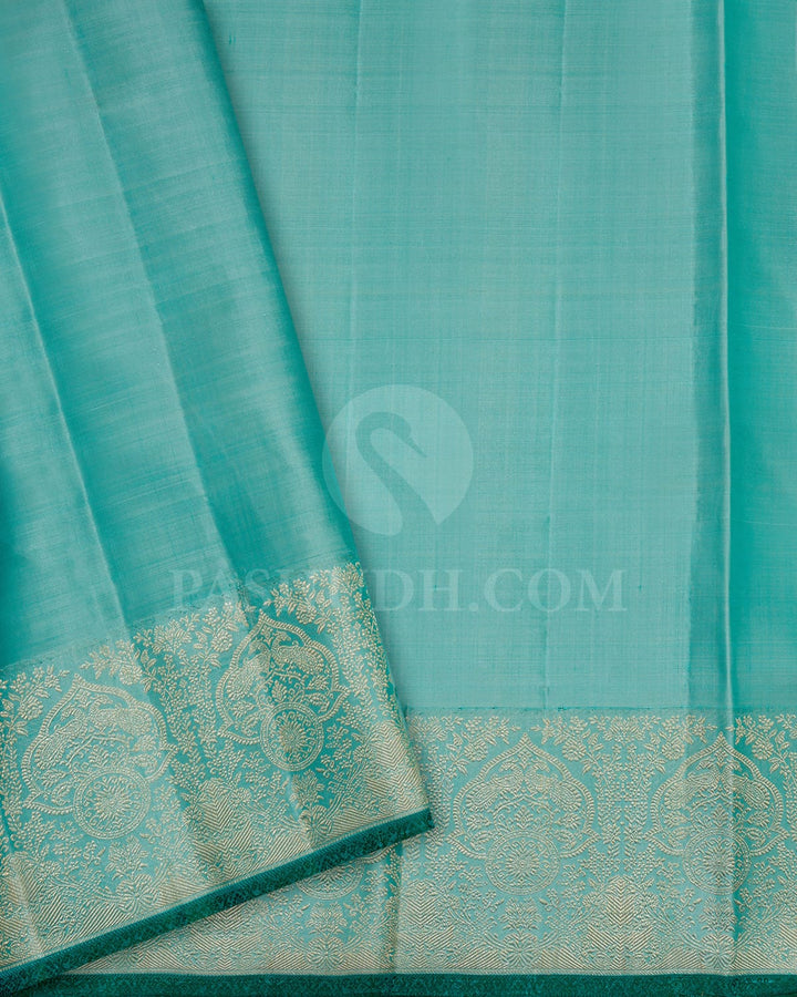 Pastel Powder Blue With Sky Blue Kanjivaram Silk Saree-S1605(D)