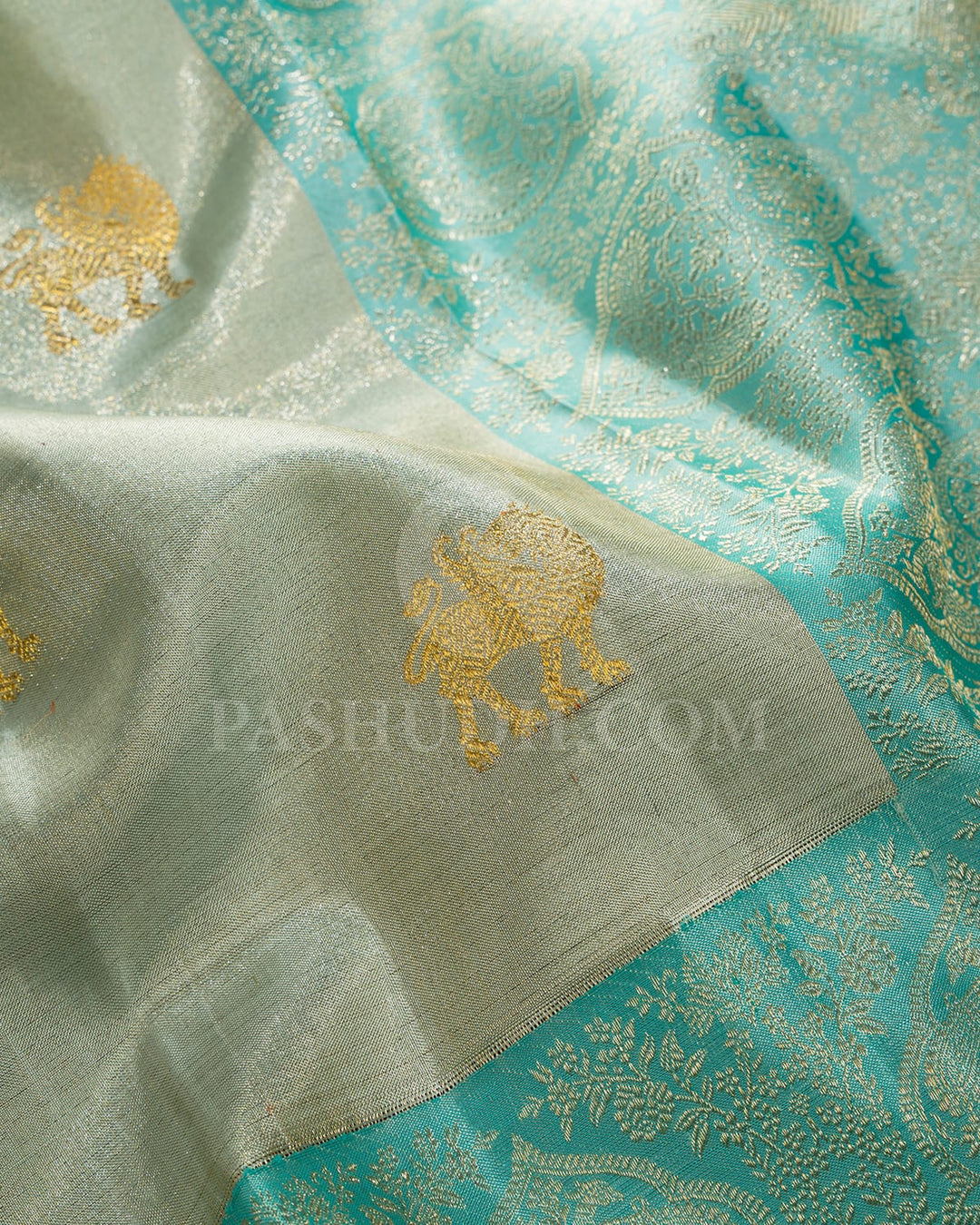 Pastel Powder Blue With Sky Blue Kanjivaram Silk Saree-S1605(D)