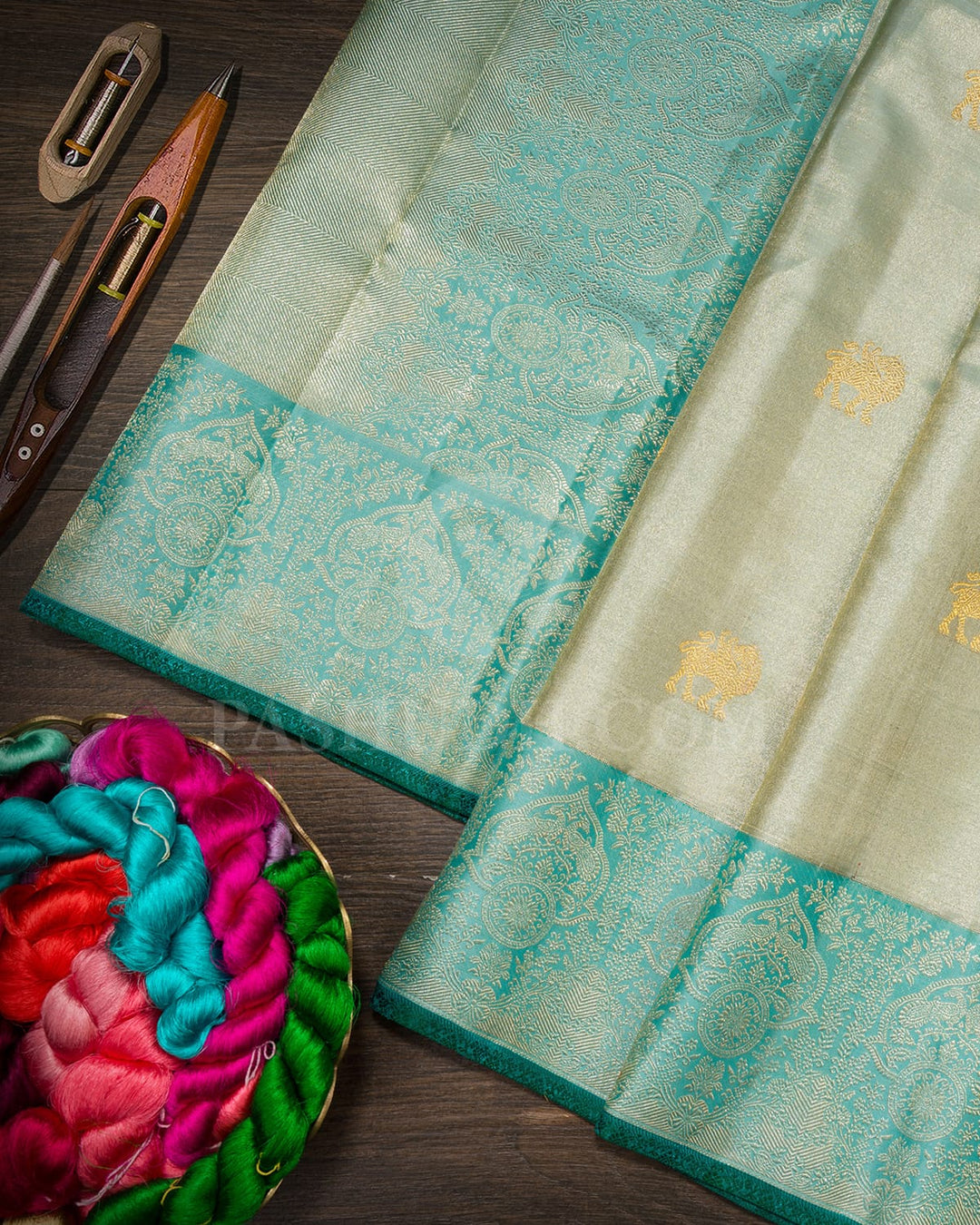 Pastel Powder Blue With Sky Blue Kanjivaram Silk Saree-S1605(D)