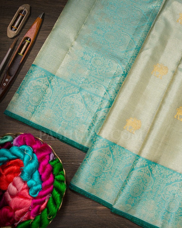 Pastel Powder Blue With Sky Blue Kanjivaram Silk Saree-S1605(D)