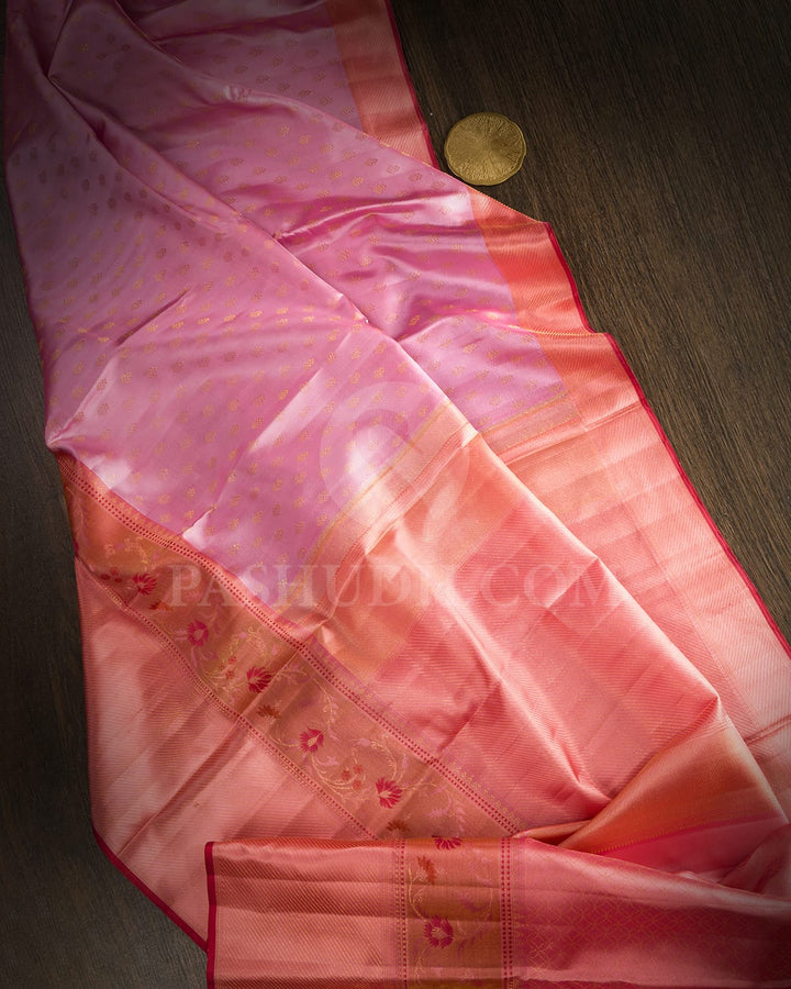 Baby Pink With Peachy Pink Kanjivaram Silk Saree-D676(B)
