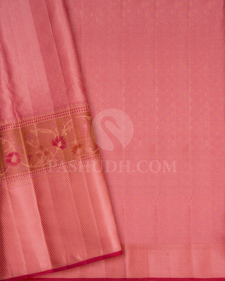 Baby Pink With Peachy Pink Kanjivaram Silk Saree-D676(B)