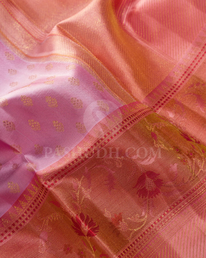 Baby Pink With Peachy Pink Kanjivaram Silk Saree-D676(B)